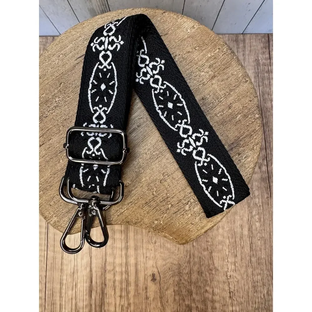 Black White Boho Purse Strap Wide Bag Strap Boho Crossbody Purse Strap